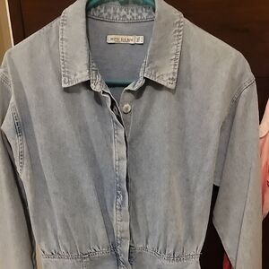 Mon Renn Light Blue Denim Long Sleeve Flair Mini Shirt Dress Size Medium
